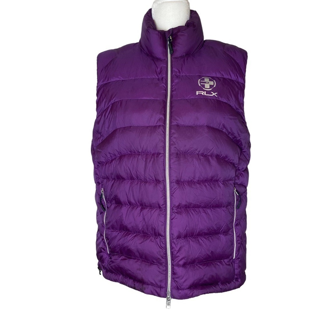 RLX Ralph Lauren Womens Large Purple Down Quilted Puffer Vest Full Zip Packable